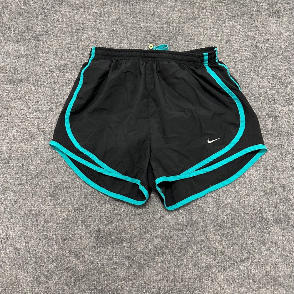 Nike Shorts Womens Size S Black Dri-Fit Running Athletic Teal Trim Gym Sporty